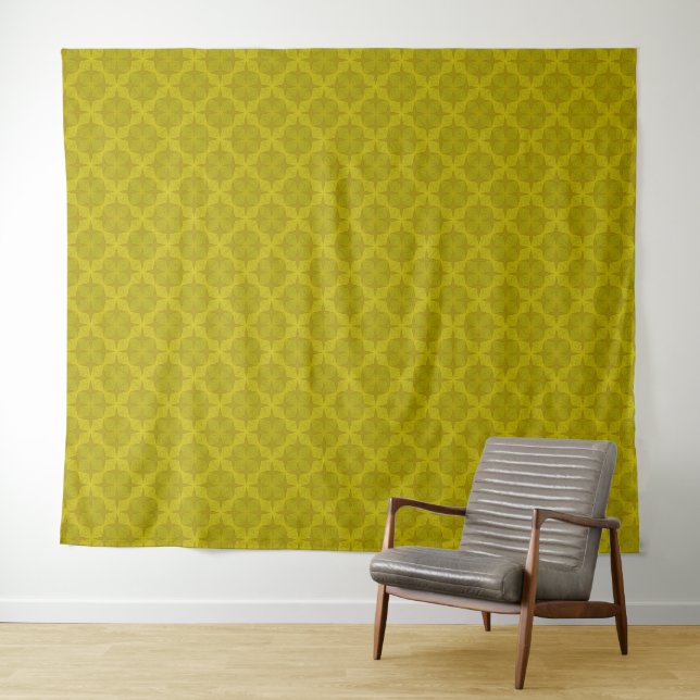 Geometric green olive art deco tapestry (In Situ (Horizontal))