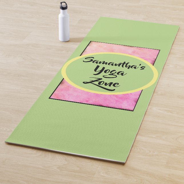 Geometric Green Pink Watercolor Yoga Mat (In Situ)