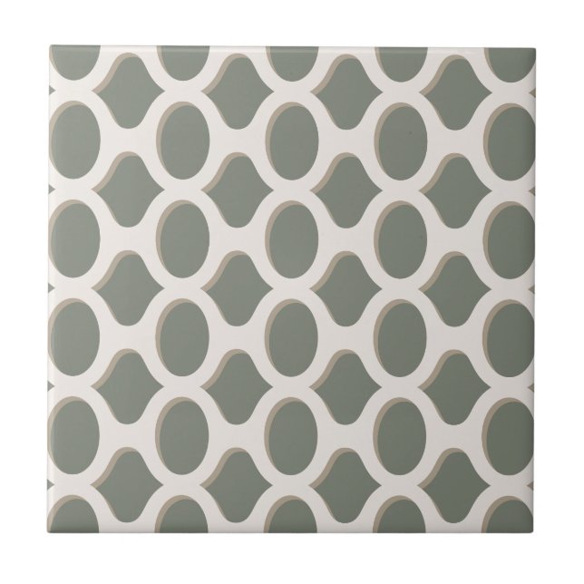 Geometric Green White Decorative DIY  Ceramic Tile (Front)