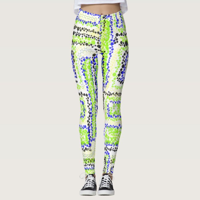 Geometric green yellow blue black Leggings (Front)