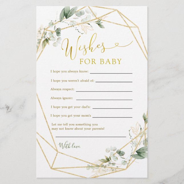 Geometric Greenery Baby in Bloom Wishes for Baby (Front)