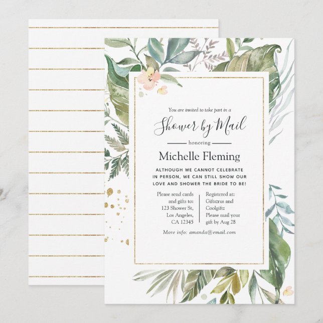 Geometric Greenery Baby or Bridal Shower by Mail Invitation (Front/Back)