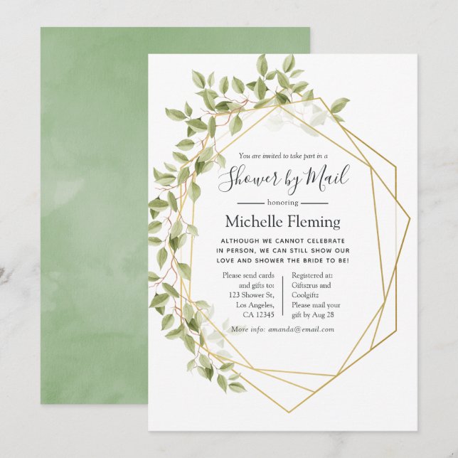 Geometric Greenery Baby or Bridal Shower by Mail Invitation (Front/Back)