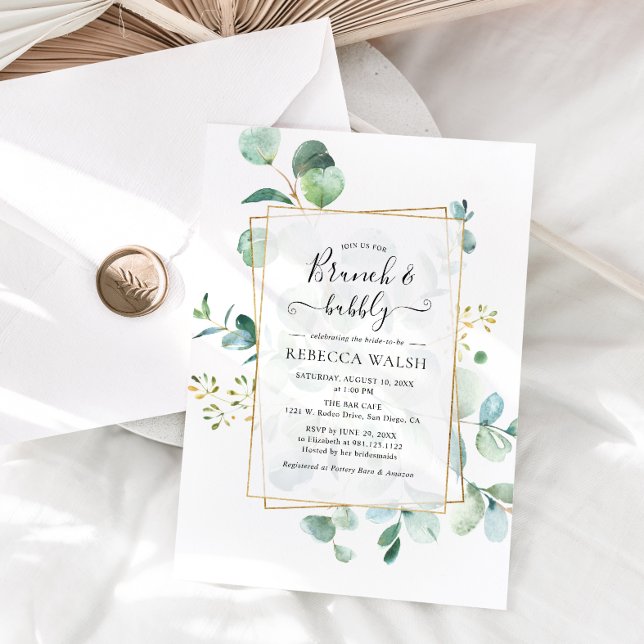 Geometric Greenery Brunch and Bubbly Bridal Shower Invitation