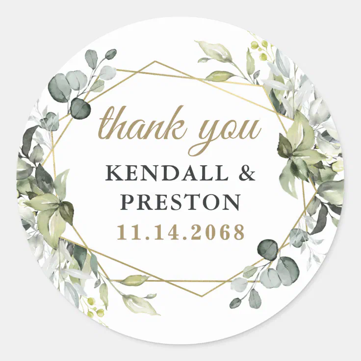 20 x GLOSS THANK YOU Wedding Paper Sticker Labels Personalised Bunting Circle 