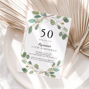 Geometric Greenery Eucalyptus 50th Birthday Party Invitation