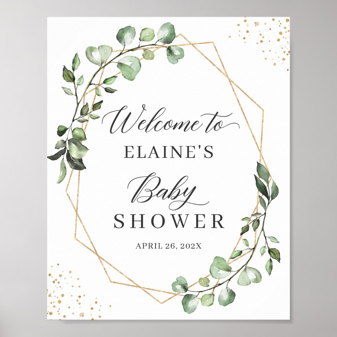 Geometric Greenery Eucalyptus Baby Shower Sign | Zazzle