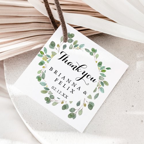 Geometric Greenery Eucalyptus Calligraphy Wedding Favor Tags