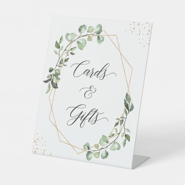 Geometric Greenery Eucalyptus Cards and Gifts Pedestal Sign (Front)