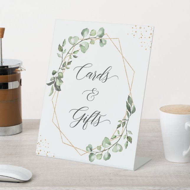 Geometric Greenery Eucalyptus Cards and Gifts Pedestal Sign (In SItu)