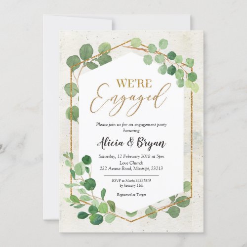 Geometric Greenery Eucalyptus Engagement Party Invitation