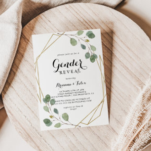 Geometric Greenery Eucalyptus Gender Reveal Party Invitation