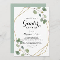 Geometric Greenery Eucalyptus Gender Reveal Party Invitation