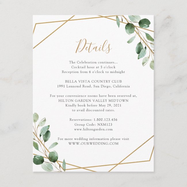 Geometric Greenery Eucalyptus Information Details Enclosure Card