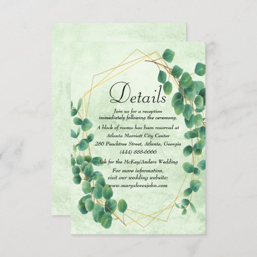 Geometric Greenery Eucalyptus Leave Wedding Detail Enclosure Card