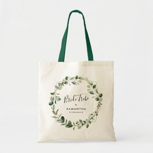 Geometric Greenery Eucalyptus Leaves Bridal Party Tote Bag