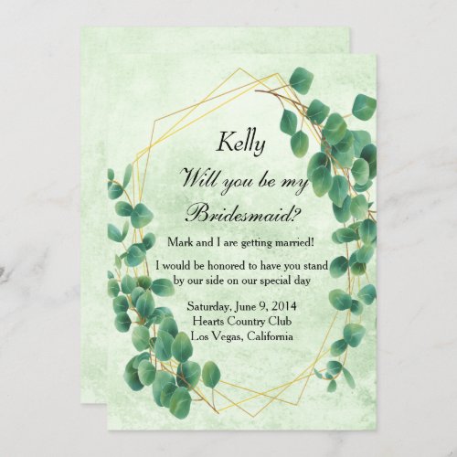 Geometric Greenery Eucalyptus Leaves Bridesmaid Invitation