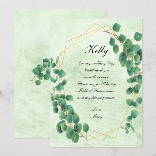 Geometric Greenery Eucalyptus Leaves Maid Of Honor Invitation (Front/Back)