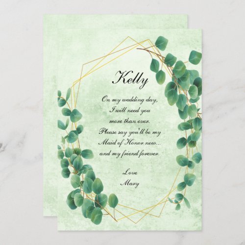 Geometric Greenery Eucalyptus Leaves Maid Of Honor Invitation