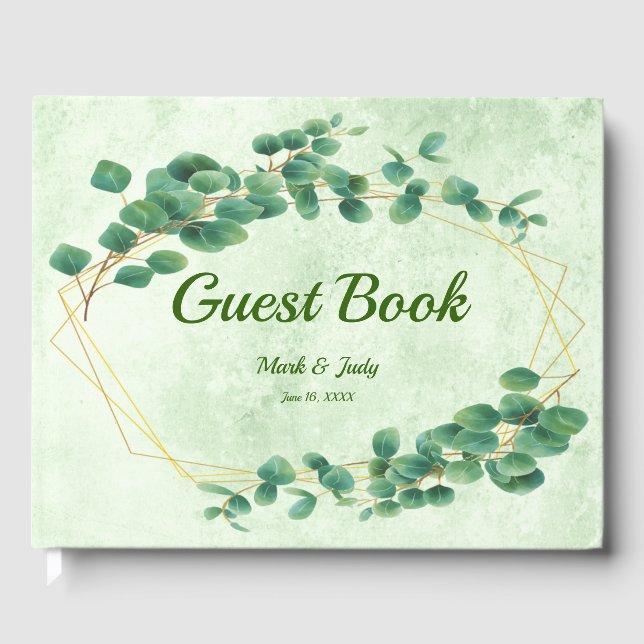 Geometric Greenery Eucalyptus Leaves Wedding  Guest Book (Front)