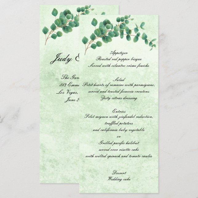 Geometric Greenery Eucalyptus Leaves Wedding Menu (Front/Back)