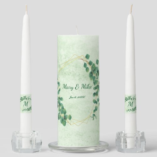 Geometric Greenery Eucalyptus Leaves Wedding Unity Candle Set