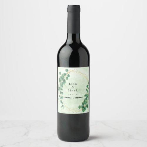 Geometric Greenery Eucalyptus Leaves  Wine Label