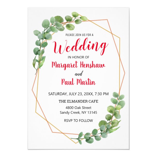 Geometric Greenery Eucalyptus Modern Wedding Invitation