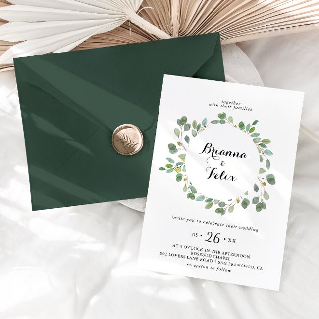 Geometric Greenery Eucalyptus Wreath Wedding Invitation (Creator Uploaded)