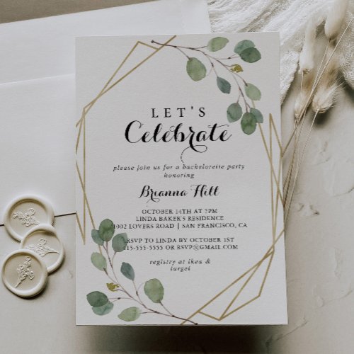 Geometric Greenery Foliage Lets Celebrate Party Invitation