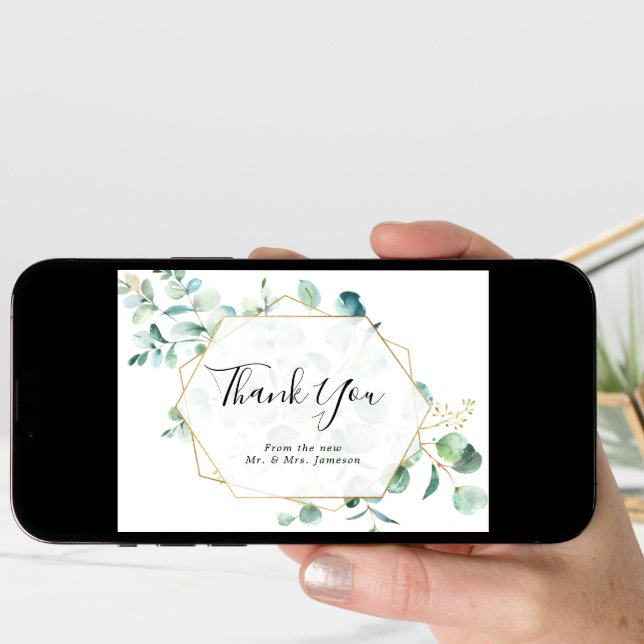 Geometric Greenery Frame Thank You Card (Front Digital)