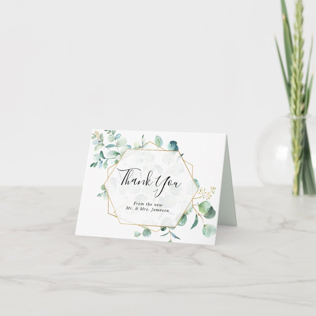 Geometric Greenery Frame Thank You Card | Zazzle