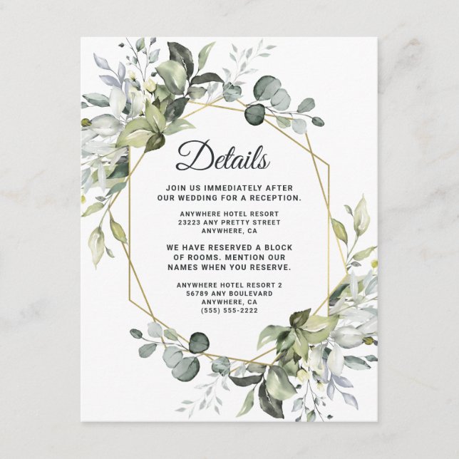 Geometric Greenery Modern Gold Succulent Wedding Enclosure Card (Front)