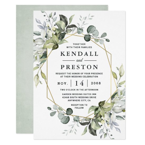 Geometric Greenery Modern Gold Succulent Wedding Invitation