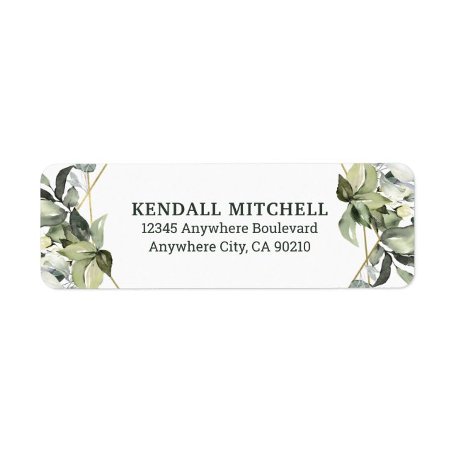 Geometric Greenery Modern Gold Succulent Wedding Label (Front)