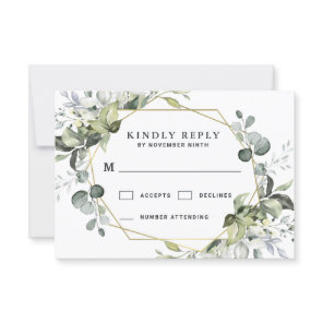 Geometric Greenery Modern Gold Succulent Wedding RSVP Card