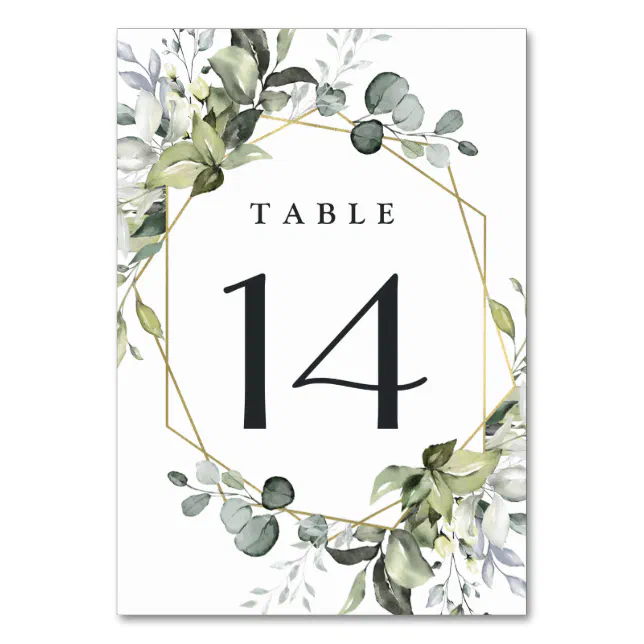 Geometric Greenery Modern Gold Succulent Wedding Table Number | Zazzle