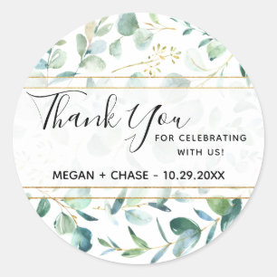 Geometric Greenery Personalized Thank You Wedding Classic Round Sticker