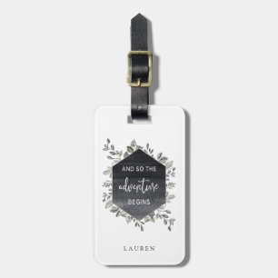 Geometric Greenery The Adventure Begins Quote Luggage Tag