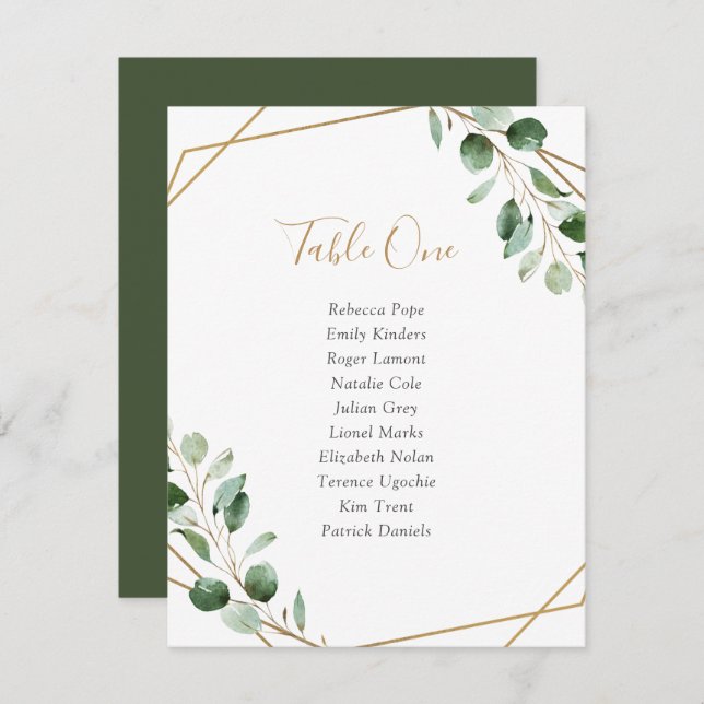 Geometric Greenery Wedding Table Seating Cards (Front/Back)