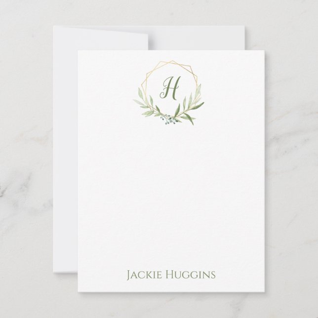 Geometric Greenery Wreath Note Card (Front)