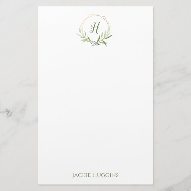 Geometric Greenery Wreath Stationery (Front)