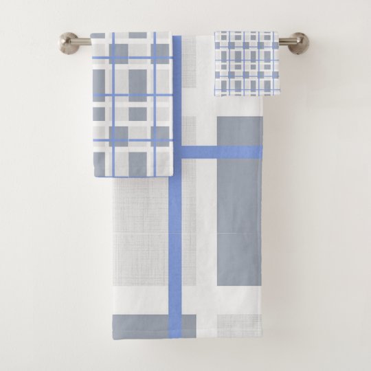 Geometric Grey and Blue Bathroom Towel Set Zazzle