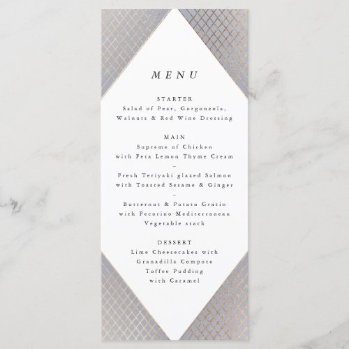 Geometric Grey Gold Gatsby Tall Wedding Menu