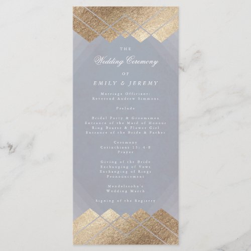 Geometric Grey Gold Gatsby Wedding Program