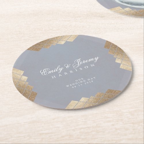 Geometric Grey Gold Gatsby Wedding Table Coaster