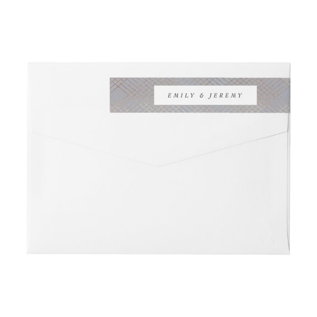 Geometric Grey Gold Gatsby Wedding Wrap Around Label (Back)