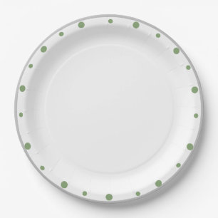 Geometric Grey Green Polka Dots Paper Plates