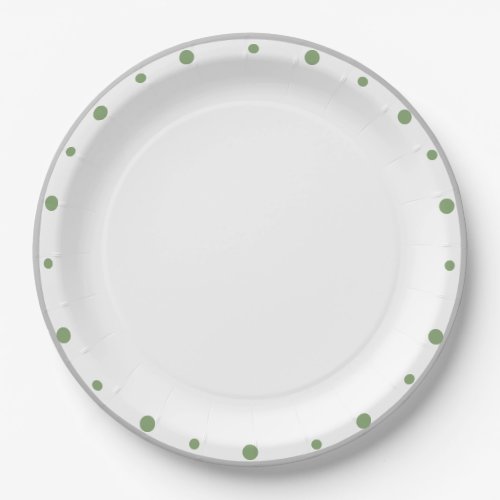 Geometric Grey Green Polka Dots Paper Plates