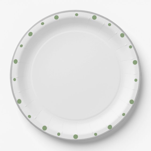 Geometric Grey Green Polka Dots Paper Plates (Front)